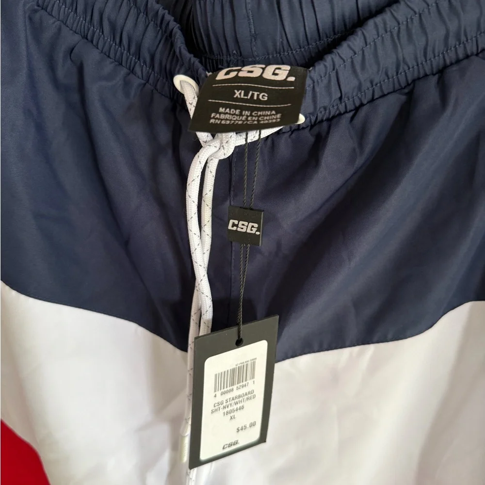 CSG Starboard Board Shorts Mens XL Navy White Red Colorblock Swim Trunks 1805446
